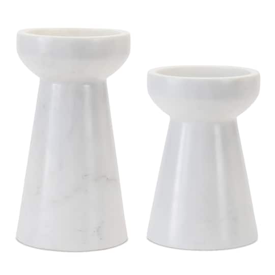 White & Gray Modern Marble Candle Holder Set